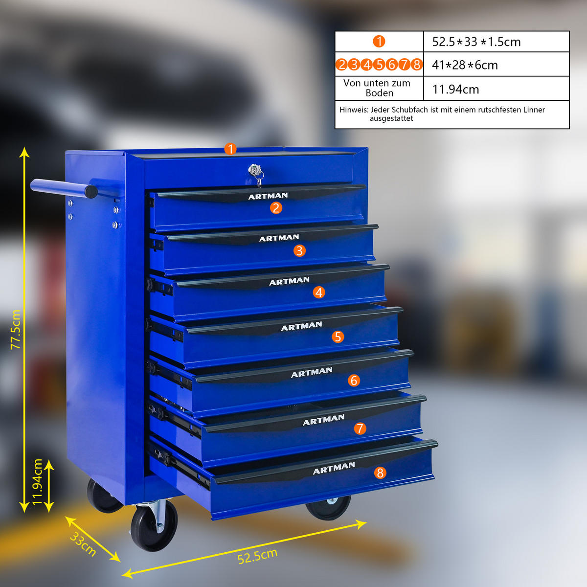 KOMBINATIONSKOFFER – 7 Schubladen, 508 mm (20 Zoll), mit 7 Schubladen, Farbgebung in Schwarz und Blau. - Multicolor, Metall (33/77.5/60cm) - DCA