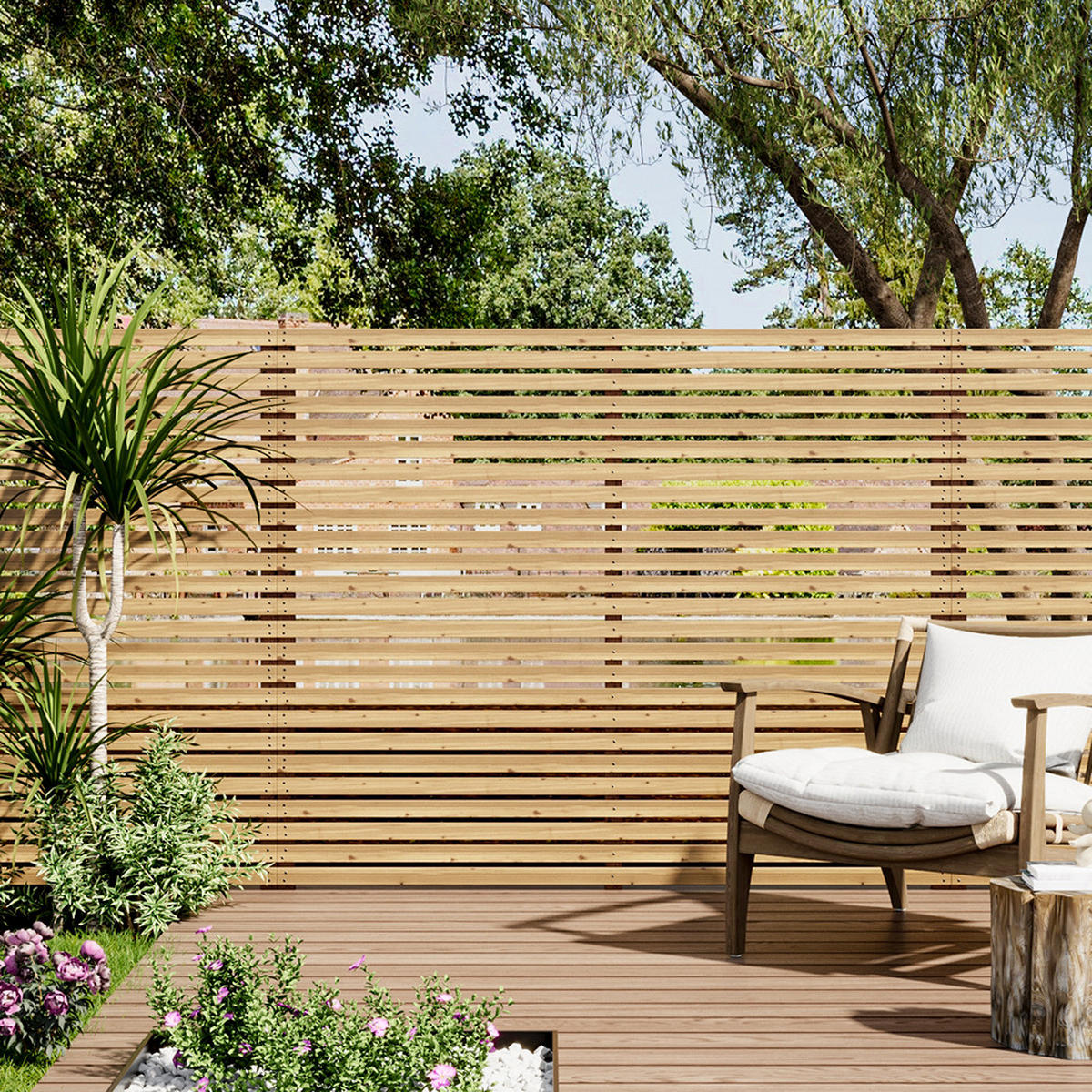 SICHTSCHUTZZAUN aus Kiefernholz in Holzfarbig Lamellen Design pflegeleicht Wasserbasierte 180x150 cm 21,35 kg - Gelb, Holz (5/150cm) - Livingandhome