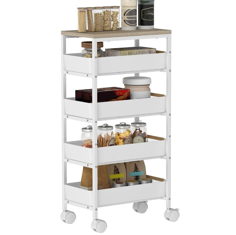 SERVIERWAGEN 39,5/82/24 cm Weiß aus Metall mit 4 Schubladen - Weiß, Metall (24/82/39.5cm) - OKMYHOME