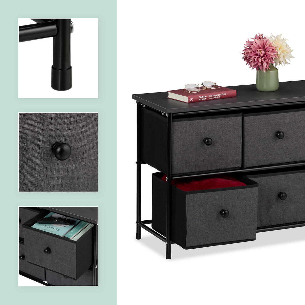 SIDEBOARD - Anthrazit/Schwarz, Holz/Holzwerkstoff (87/51/32cm) - Relaxdays