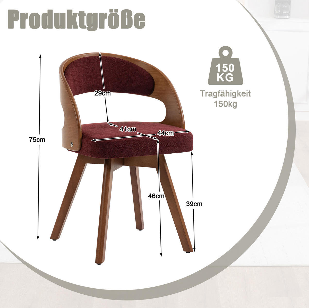 ESSZIMMERSTUHL 2er-Set drehbar ca. 44 x 41 x 75 cm Linen Wine Red - Rot, Holz (44/72/41cm) - Meubliv