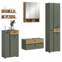 BADMÖBEL-SET grün, Evoke Eiche 6-teilig 207 cm, Komplettset mit viel Stauraum - Eichefarben/Schwarz, Glas/Holzwerkstoff (207/191/35cm) - Inn.Furn