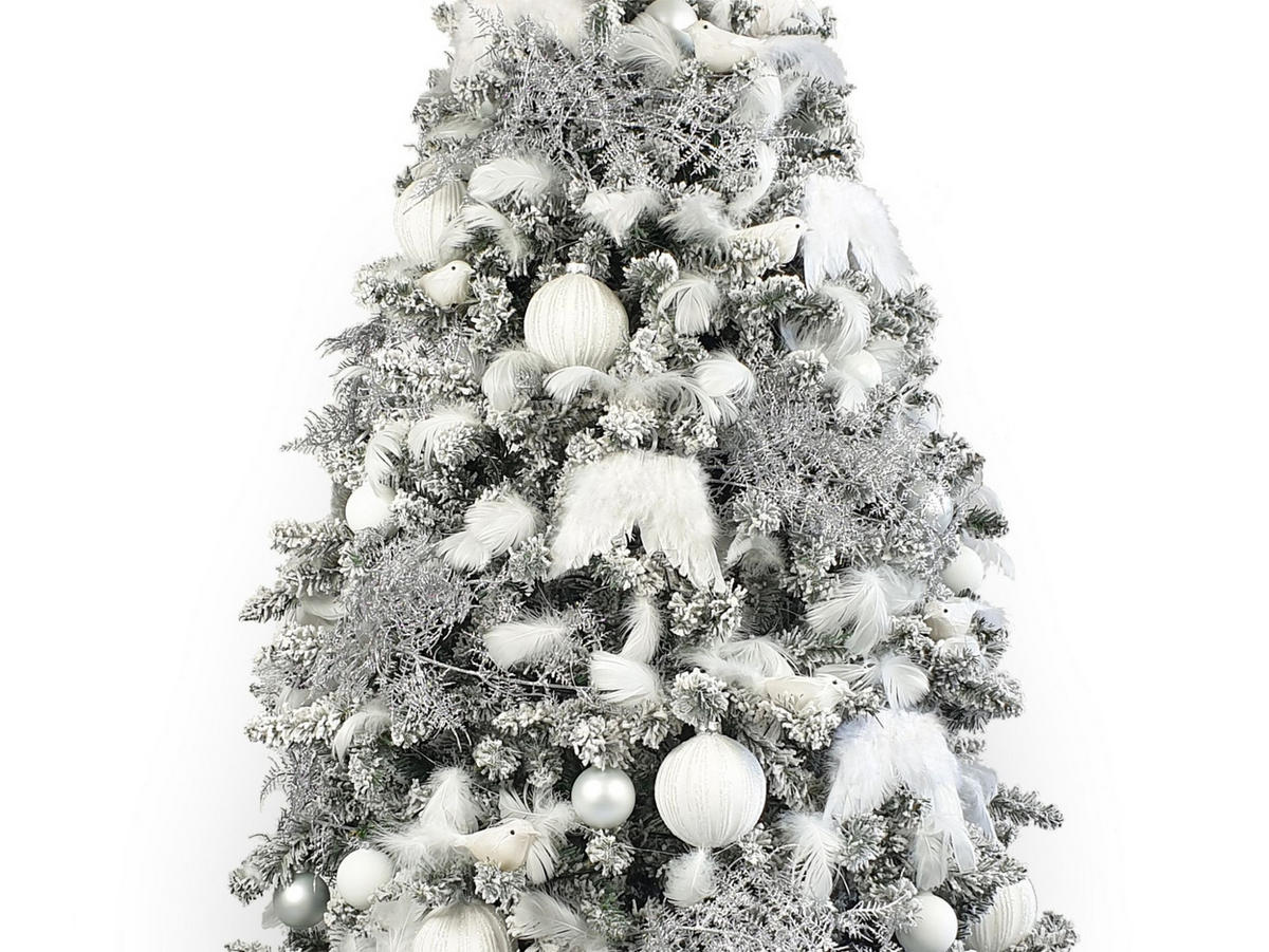 LAALU WEIHNACHTSBAUM geschmückt künstlich mit 120 Ornamenten SNOW QUEEN 240 cm Baum mit Ständer und Weihnachtsschmuck - Silberfarben/Weiß, Kunststoff (240cm) - LAALU