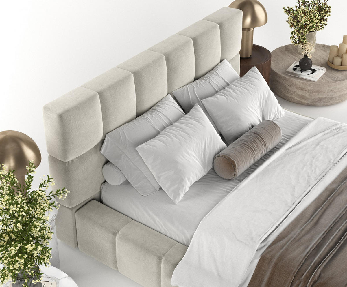 POLSTERBETT Paros mit Stauraum 200/200 cm Hellbeige im Terra NW Stoff - Beige/Schwarz, Holz/Holzwerkstoff (200/200cm) - AltaBeds