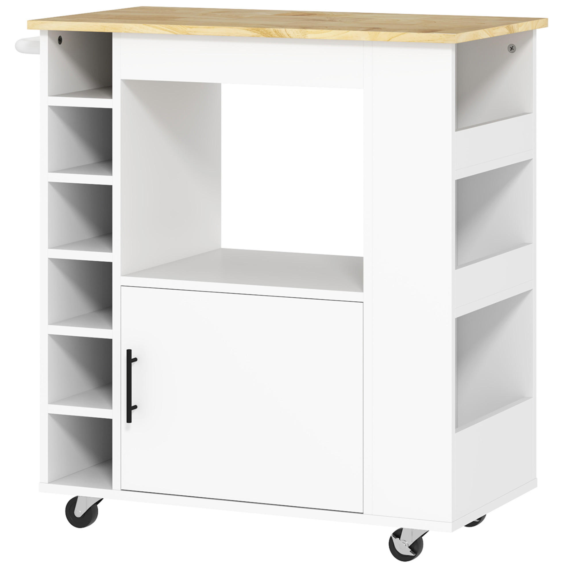 Modfu KUCHYŇSKÝ vozík z překližky 83x40x83 cm dub s kolečky, držákem na ručník a prostorem na víno
