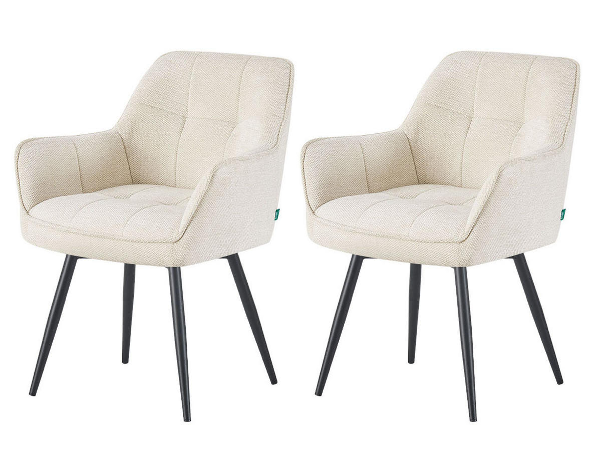 ESSZIMMERSTUHL THOMAS-LUNA 2er-Set 4-Fuss-Gestell - Creme/Schwarz, Textil (61/82/62cm) - DUBI Möbel