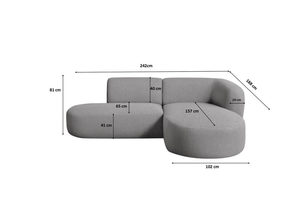 ECKSOFA L-Form Luna, stoff Lins, Grau, Rechts - Grau, Holz (242/188cm) - Kaiser Möbel
