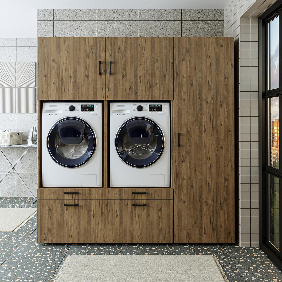 WASCHMASCHINENSCHRANK Serie 2 194cm Breit, 205cm Hoch - Eichefarben, Holzwerkstoff (194/205/67cm)