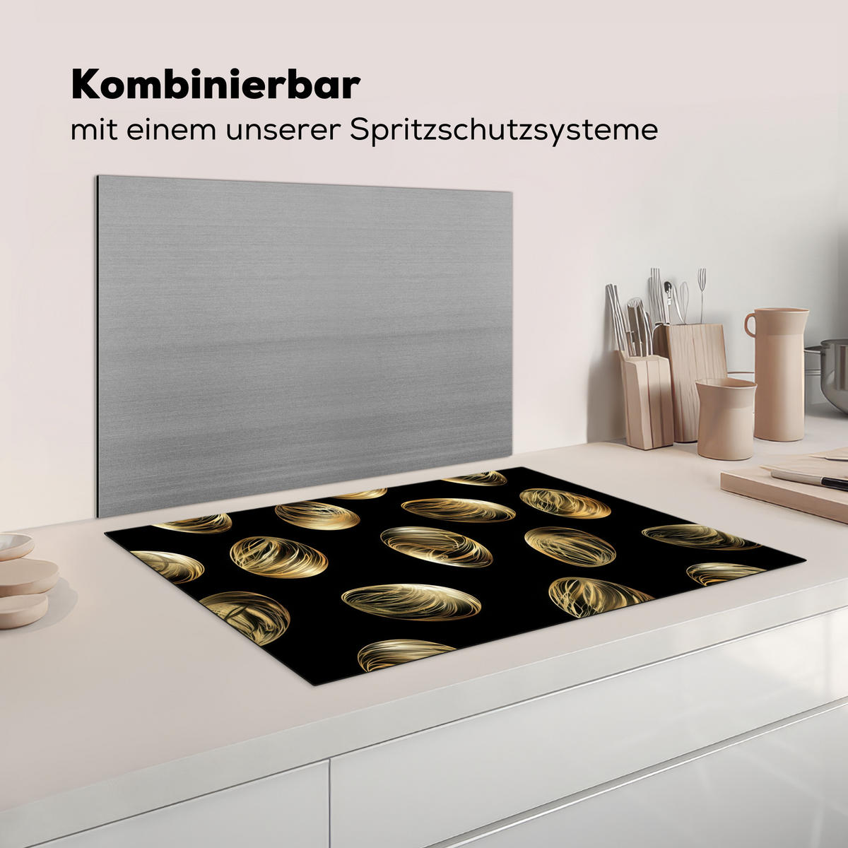 HERDABDECKPLATTE Eier - Gold - Muster Ceranfeldabdeckung 78x52 cm - Schwarz, Kunststoff (78/52/0.2cm) - MuchoWow