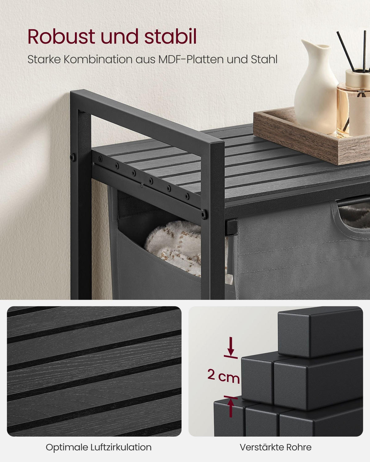 WÄSCHEKORB LUANDA - Grau, Holzwerkstoff (33/72/50cm) - Hansiro