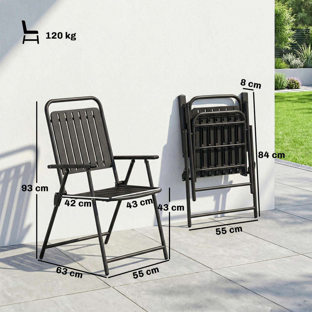 KLAPPSESSEL Schwarz 4 Stück - Schwarz, Metall (55/93/63cm) - GiPP
