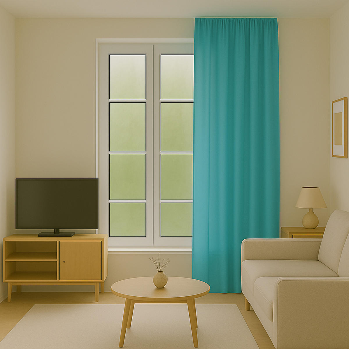 VORHANG Blickdicht ( 140x145cm ) mit Kräuselband / Universalband in Türkis - Türkis, Textil (140/145cm) - Bestlivings