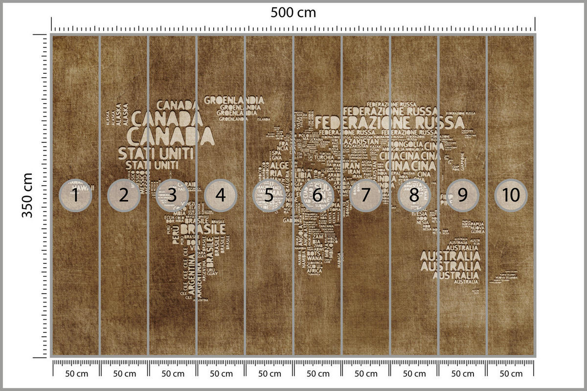 FOTOTAPETE für Büro alte italienische Weltkarte 500x350 - Beige/Braun, Papier (500/350cm) - Muralo
