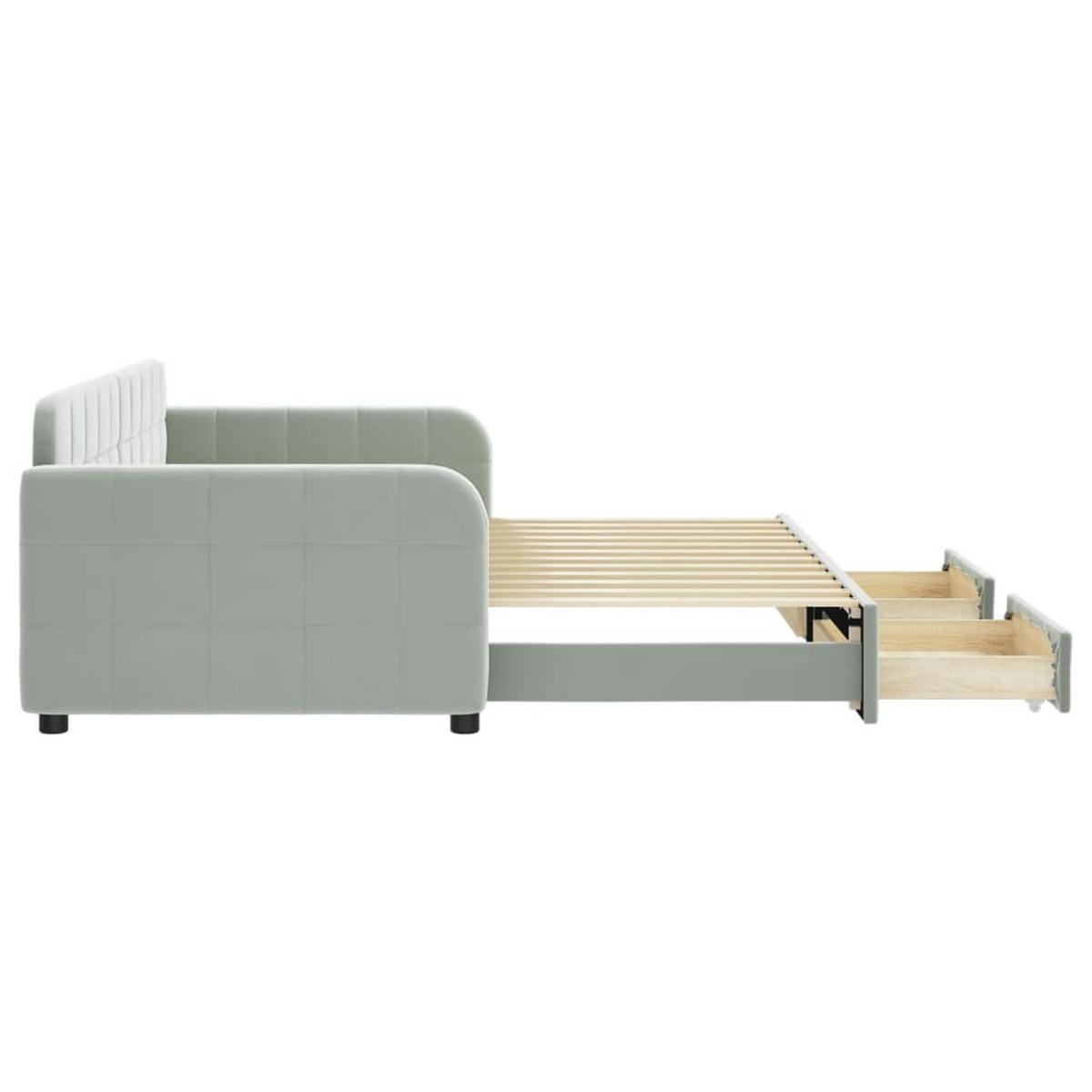 TAGESBETT AUSZIEHBAR MIT SCHUBLADEN HELLGRAU 90X200 CM SAMT - Hellgrau, Holz/Textil - vidaXL