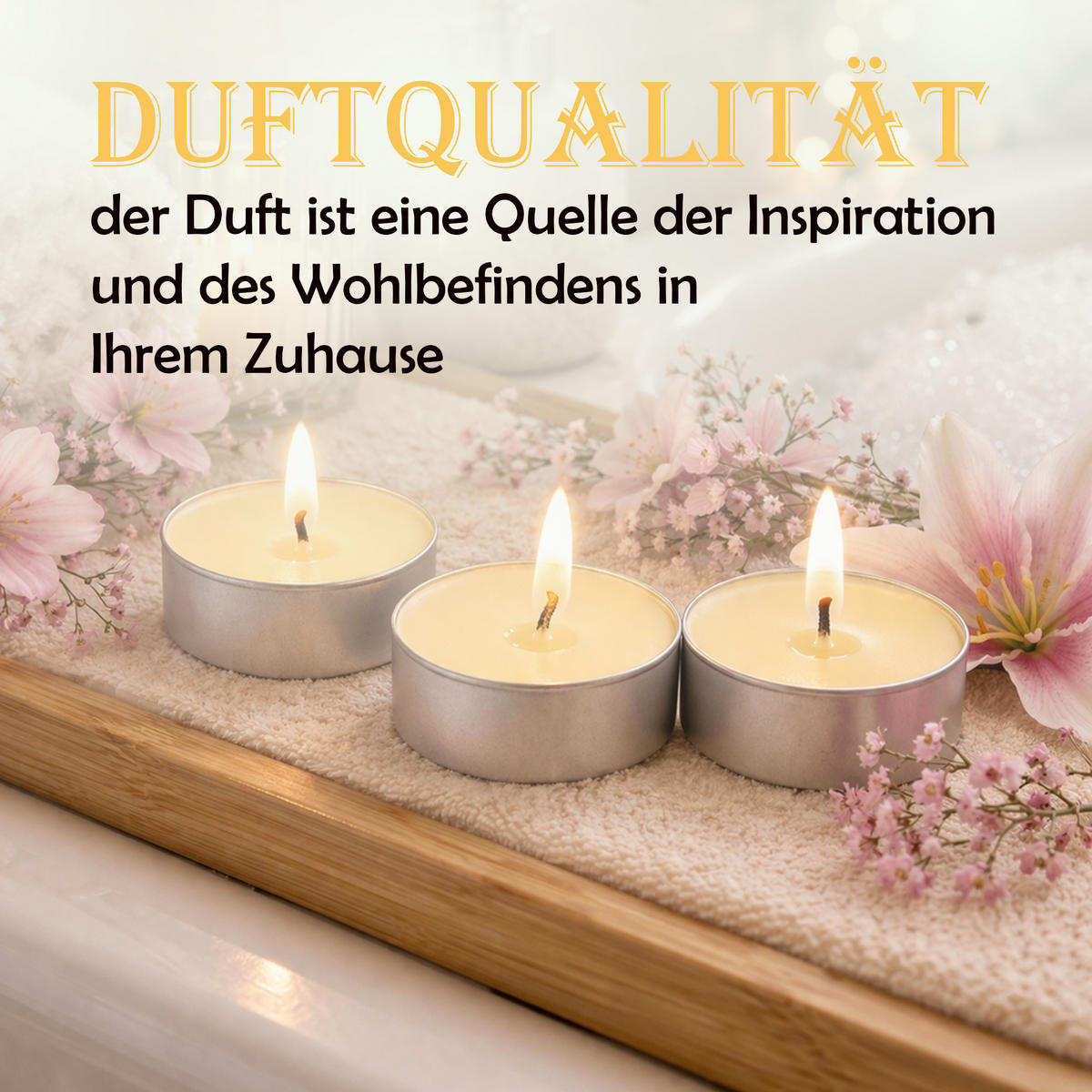 TEELICHT mit Duft - Zauberblume - 18er Pack - Dunkelgelb, Naturmaterialien (4/1.5/4cm) - HS Candle