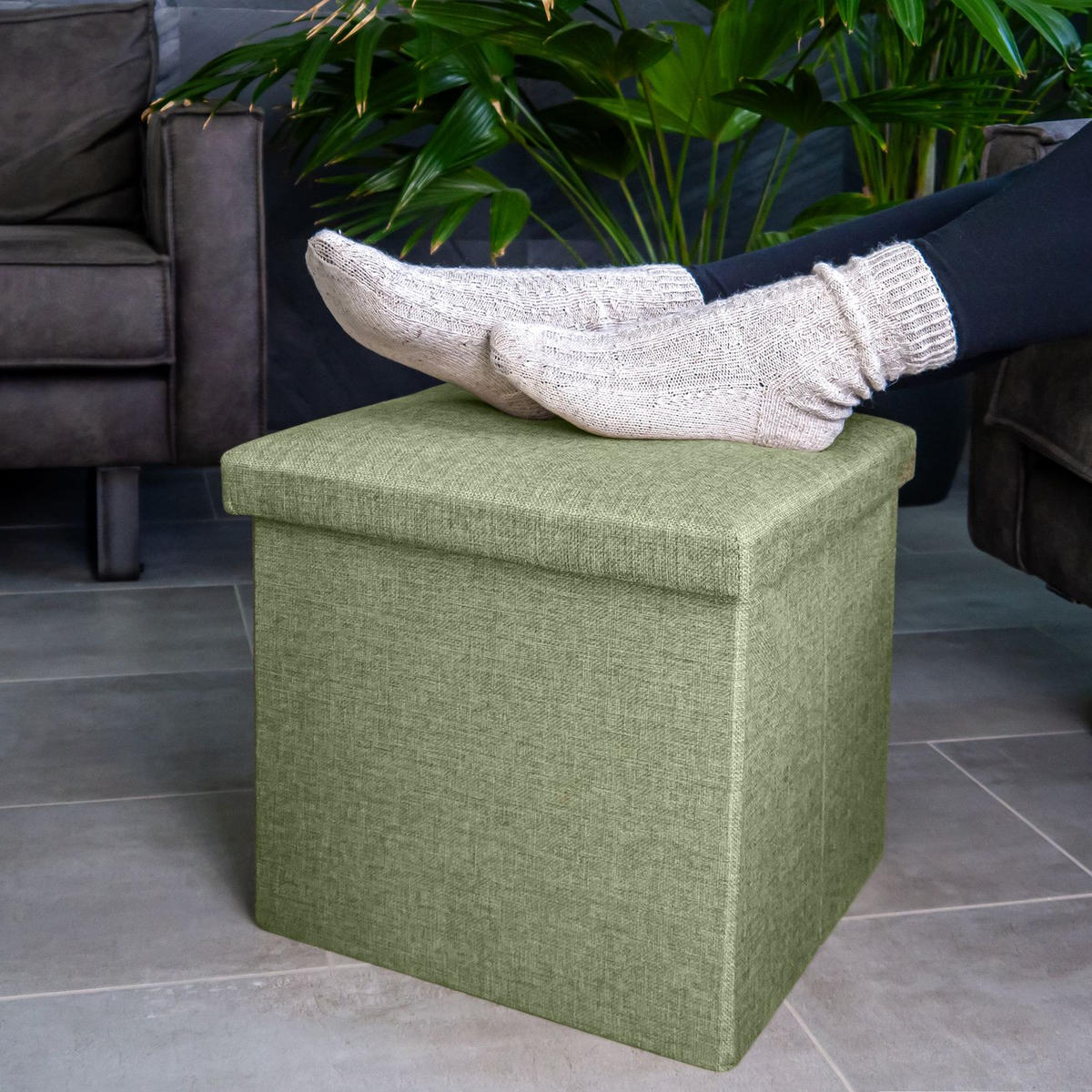 SITZBOX mit Stauraum 30/30/30 cm (Grün) - Hellgrün, Textil (38/38/38cm) - Intirilife