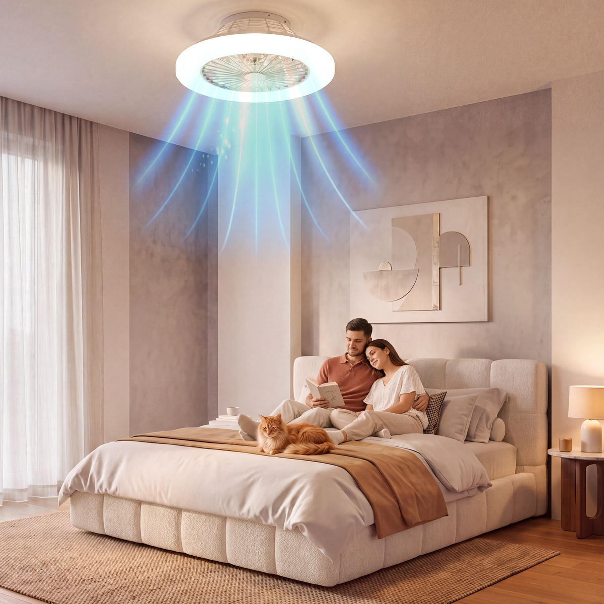 LED DECKENLEUCHTE MIT VENTILATOR Storm, Ø 50 cm, mit Fernbedienung, weiß - Weiß, Metall (50/50/17.5cm) - tectake