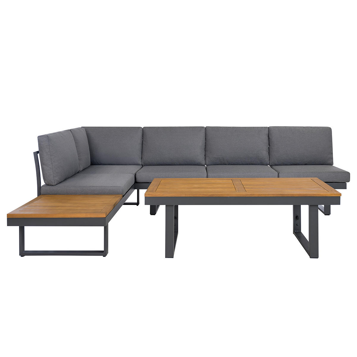 LOUNGESET - Webstoff / Akazie / Aluminium - 3-teilig - Höhenverstellbar - Braun/Grau, Holz/Textil - home24