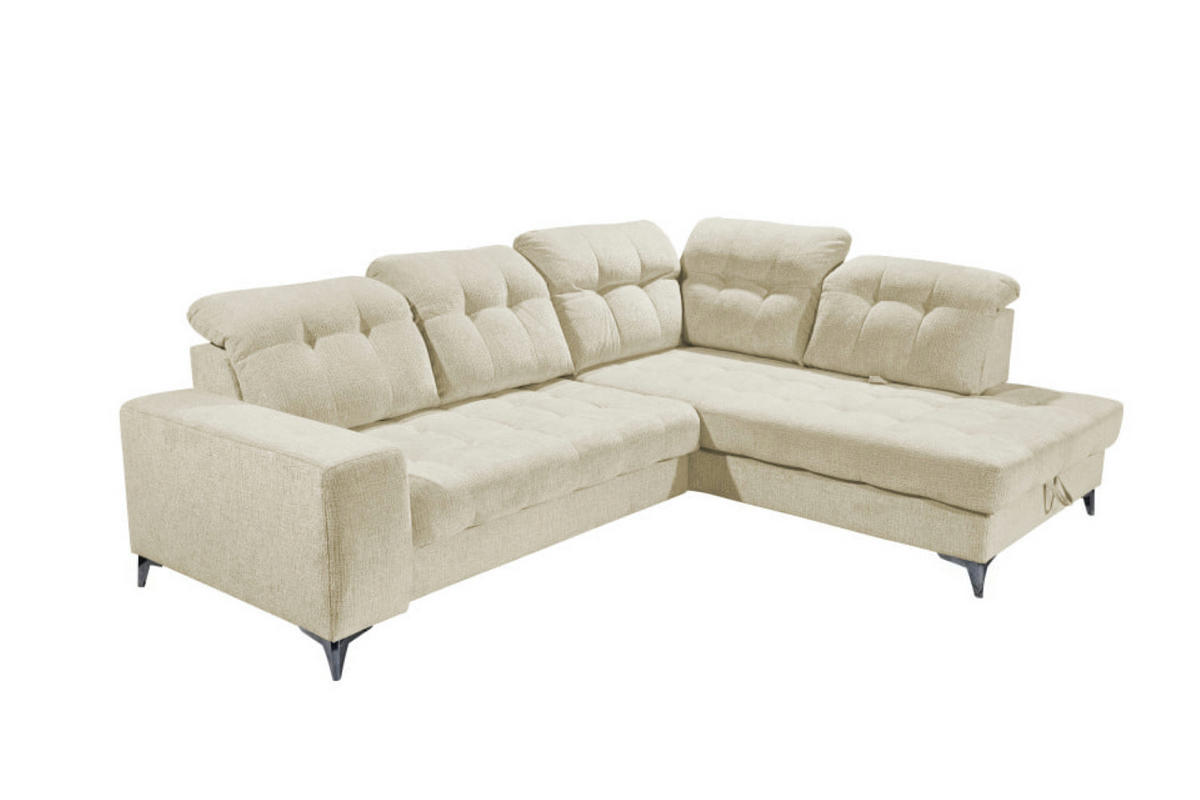 ECKSOFA mit elektronischem Sitzvorschub, Bettkasten und USB-Anschluss - Champagner/Schwarz, Textil/Metall (220/289cm) - ed exciting design
