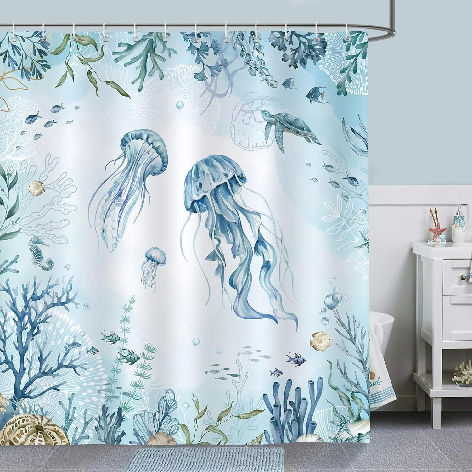 DUSCHVORHANG Qualle Blau Ozean 180 x 180 cm - Blau, Textil (180/180cm)