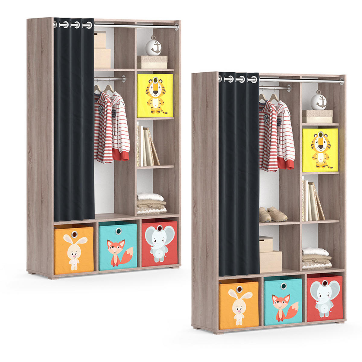 KINDERKLEIDERSCHRANK Luigi Sonoma 105.8 x 178.1 cm Mit Faltboxen (bunt) - Multicolor/Sonoma Eiche, Holzwerkstoff (105.8/178.1/38cm) - Vicco