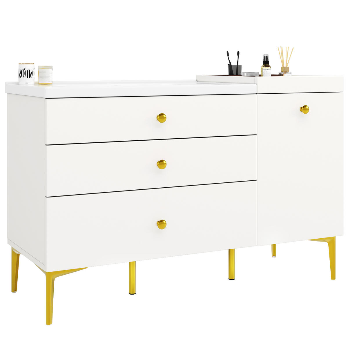 WASCHTISCH Weiß 120/47.5/80 cm - Weiß, Holz (120/80/47.5cm) - PANGIVO