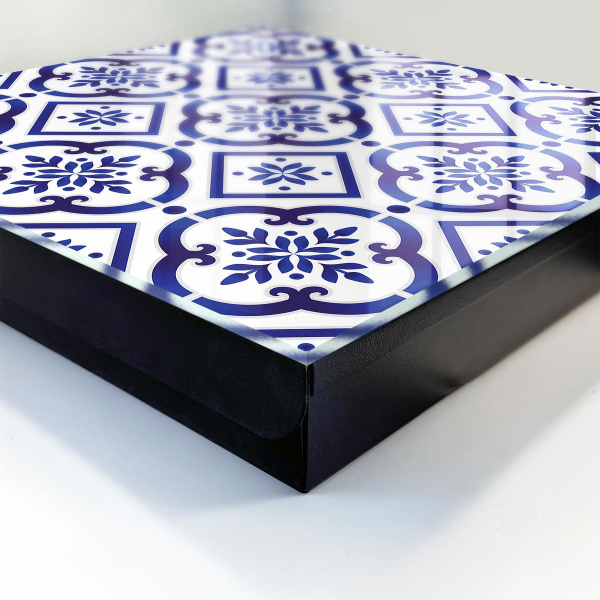 SCHLÜSSELBOX Schwarz 30x30 cm- Türöffnung nach rechts - Elegante Muster - Blau, Metall (30/30/5cm) - TULUP