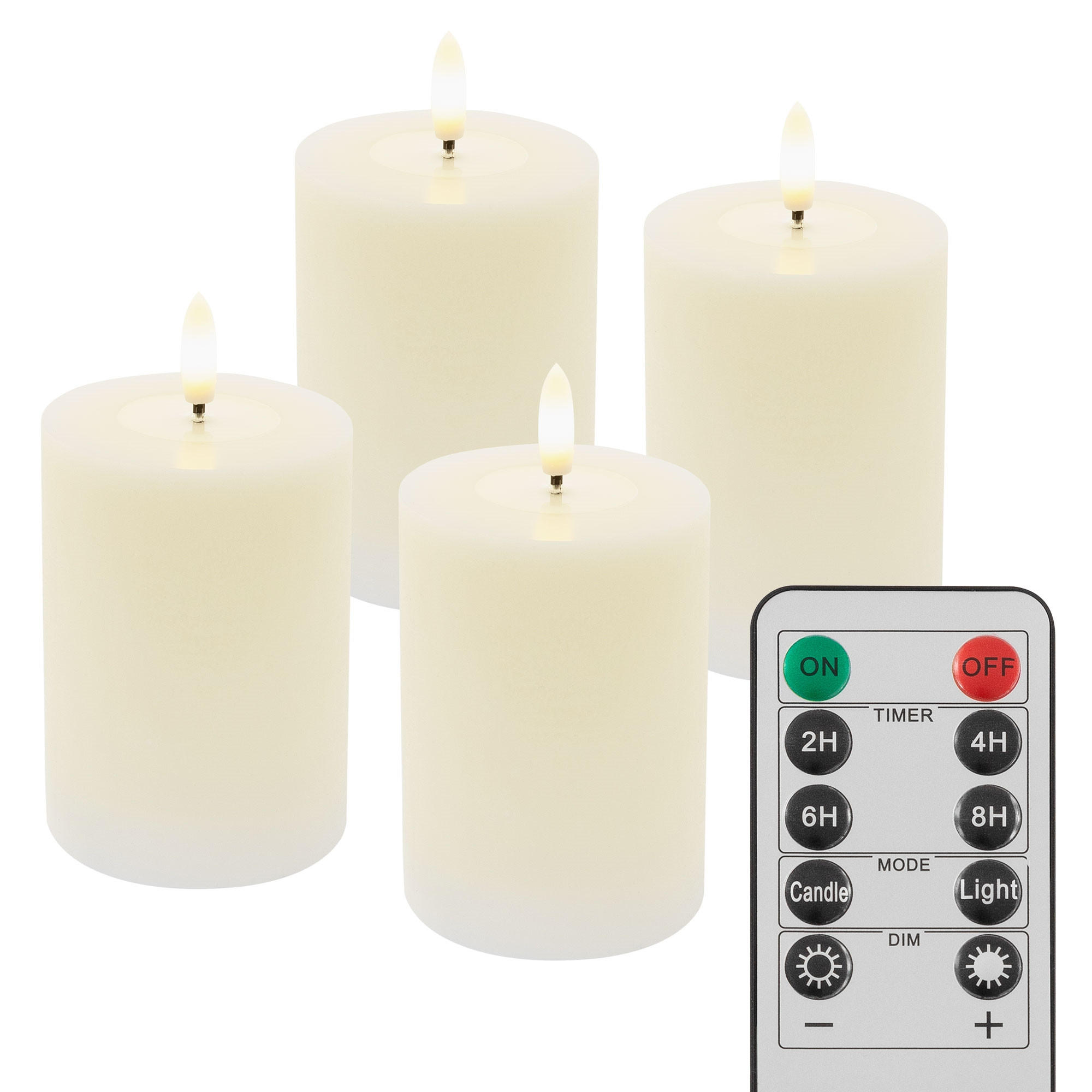 SADA 4 dobíjecích LED svíček z pravého vosku s dálkovým ovládáním, časovačem a stmíváním - krémová, plast (7/13.5/7cm) - ECD-Germany