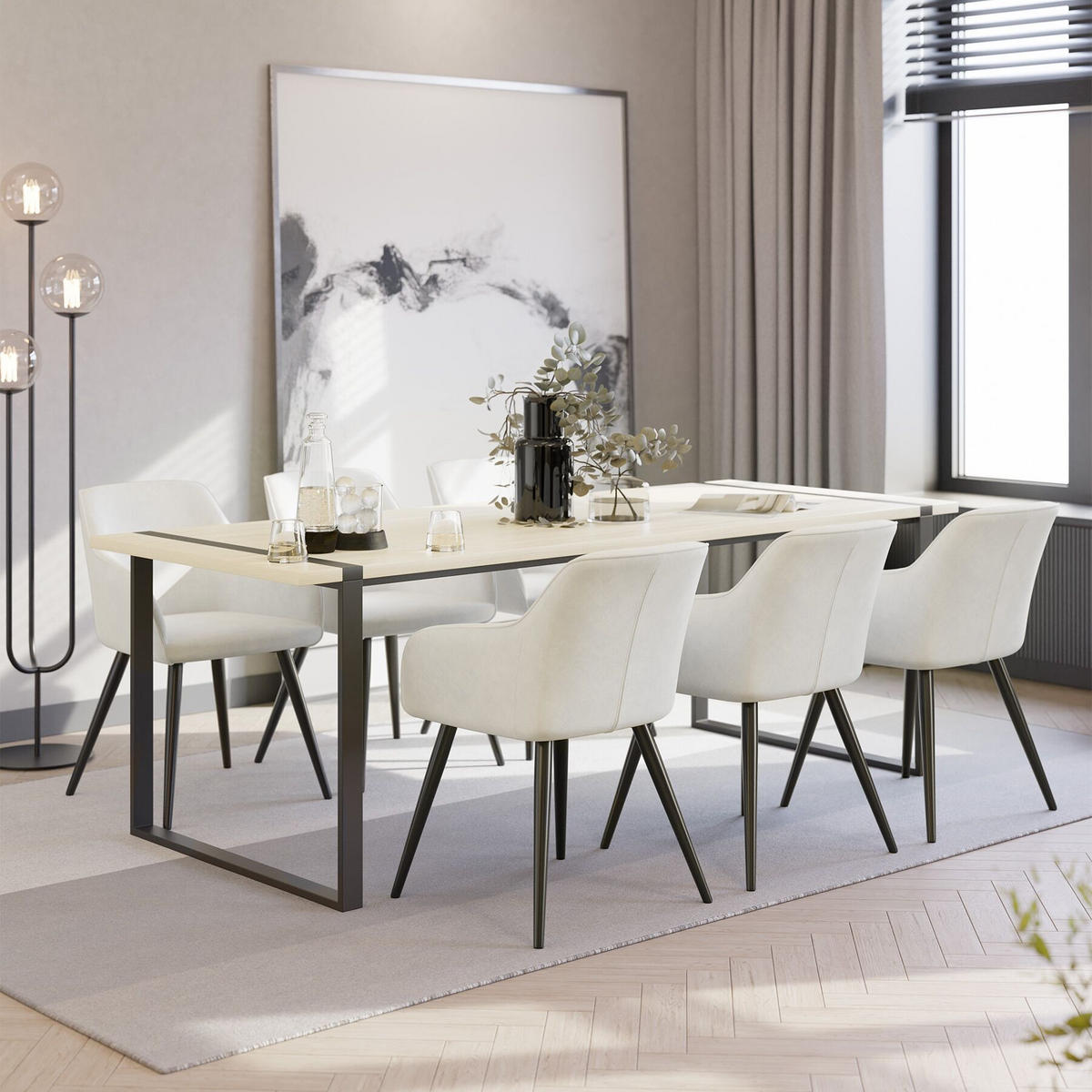 ESSZIMMERSTUHL 8er Set Marilyn 58 x 62 x 82 cm creme/schwarz - Creme/Schwarz, Textil (58/82/62cm) - tectake