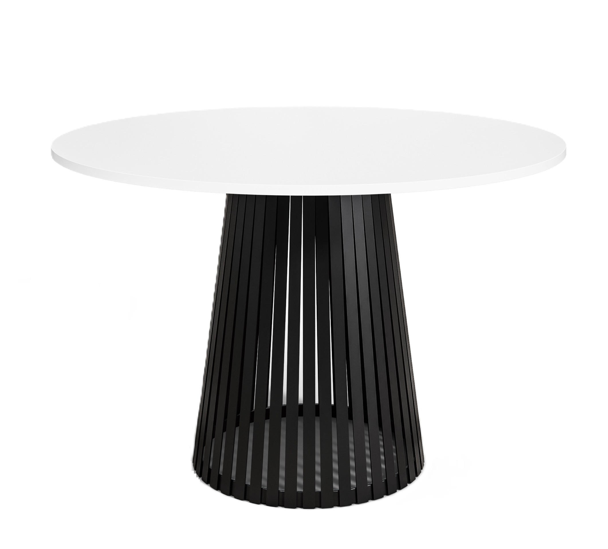 TISCH Weiß VIV Mit Lamellen Rund 90 cm - Schwarz/Weiß, Holzwerkstoff (90/90/76cm) - Sepro Meble
