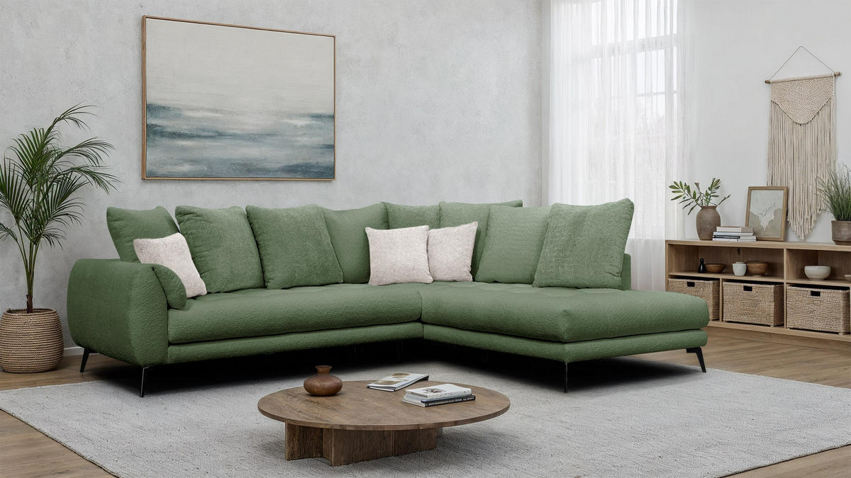ECKSOFA CALME 5-Sitzer, olive - Olivgrün, Holz/Textil (294/229cm) - Courtois Laville
