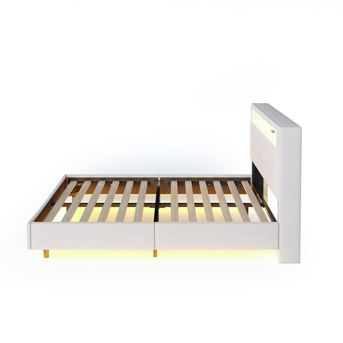 ČALÚNENÁ posteľ 140/200 cm z ľanovej tkaniny s USB portom a RGB LED osvetlením, otočným čelom a skrytými nohami, Béžová - béžová, textil (140/200cm) - Redom