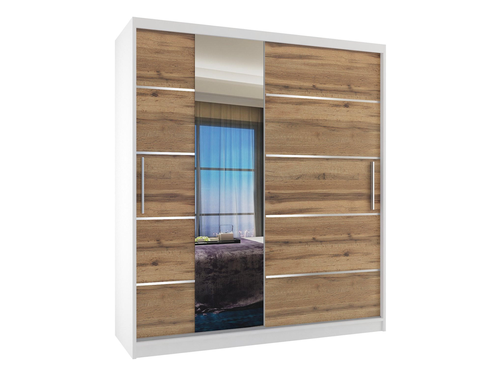 SCHWEBETÜRENSCHRANK Verona MBP, Weiß/Goldbraun Matt, 133 cm, mit Spiegel - Braun, Holz (133/216/60cm) - B BELINI GROUP