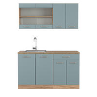SINGLEKÜCHE KÜCHE R-Line Blau-Grau/Goldkraft Eiche 140 cm ohne AP - Honigeiche/Blaugrau, Holzwerkstoff (140/81.6/46cm) - Vicco