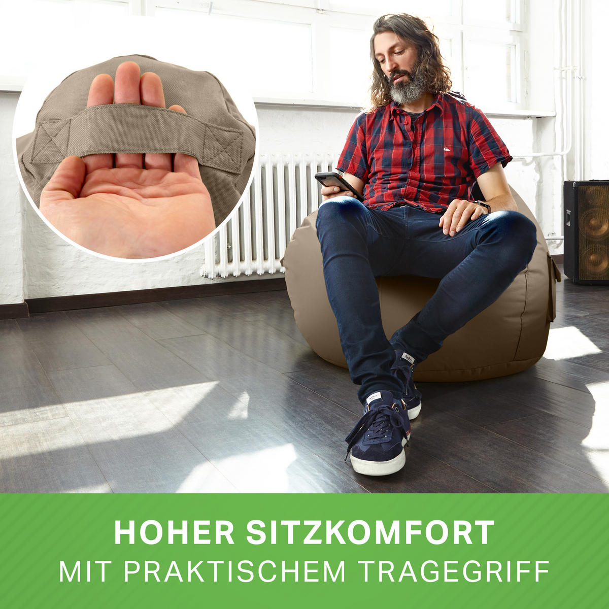 SITZSACK Lounge Chair "Cozy" 80x70x90cm - Taupe, Textil (70/90/80cm) - Green Bean