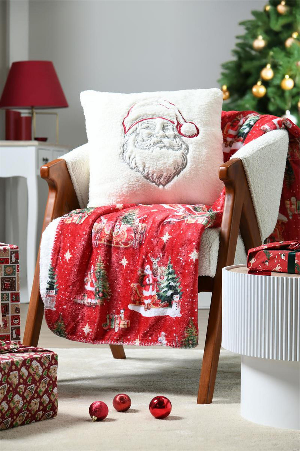 WEIHNACHTSDECKE Noel 130/160 cm - Rot, Textil (160/130cm)