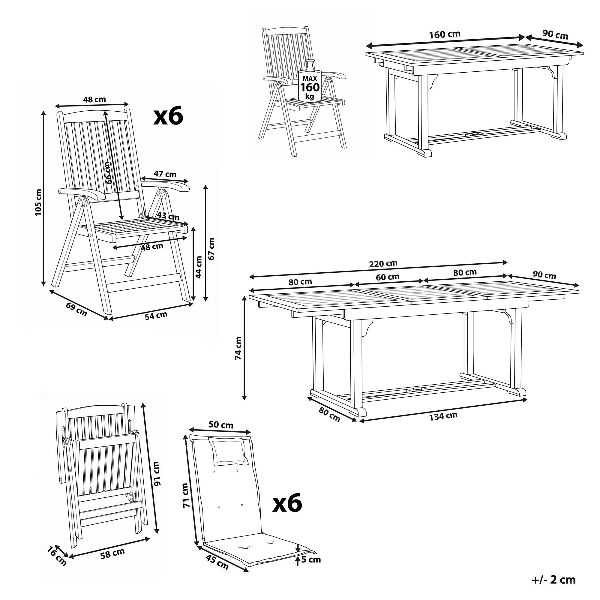 Thumbnail - Beliani Gartenmöbel-Set, Dunkelbraun, Weiß, Holz, 6-Sitzer, Loungemöbel, Loungemöbel-Sets