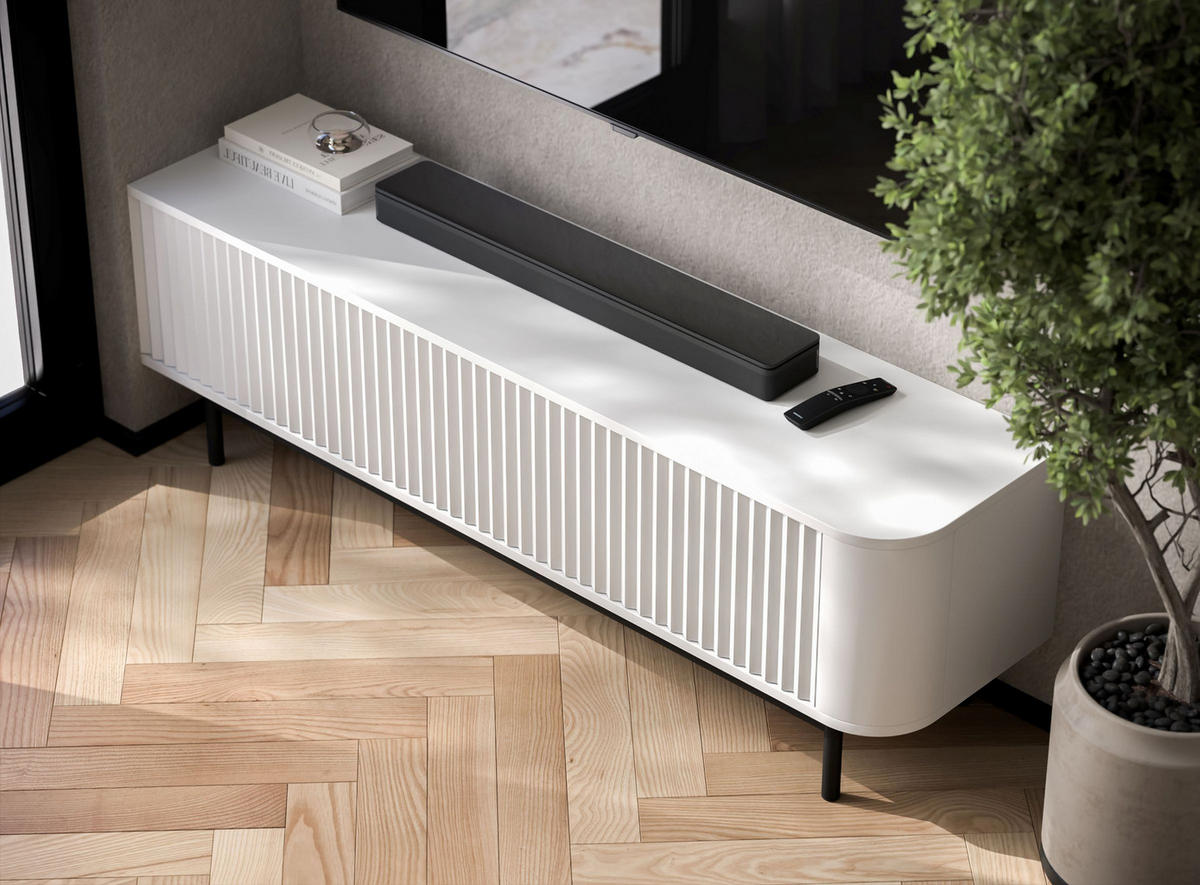 TV komoda Aurora matná biela 140 cm s kovovým rámom - čierna/biela, kov/kompozitné drevo (140/44/35cm) - Meble Lindner