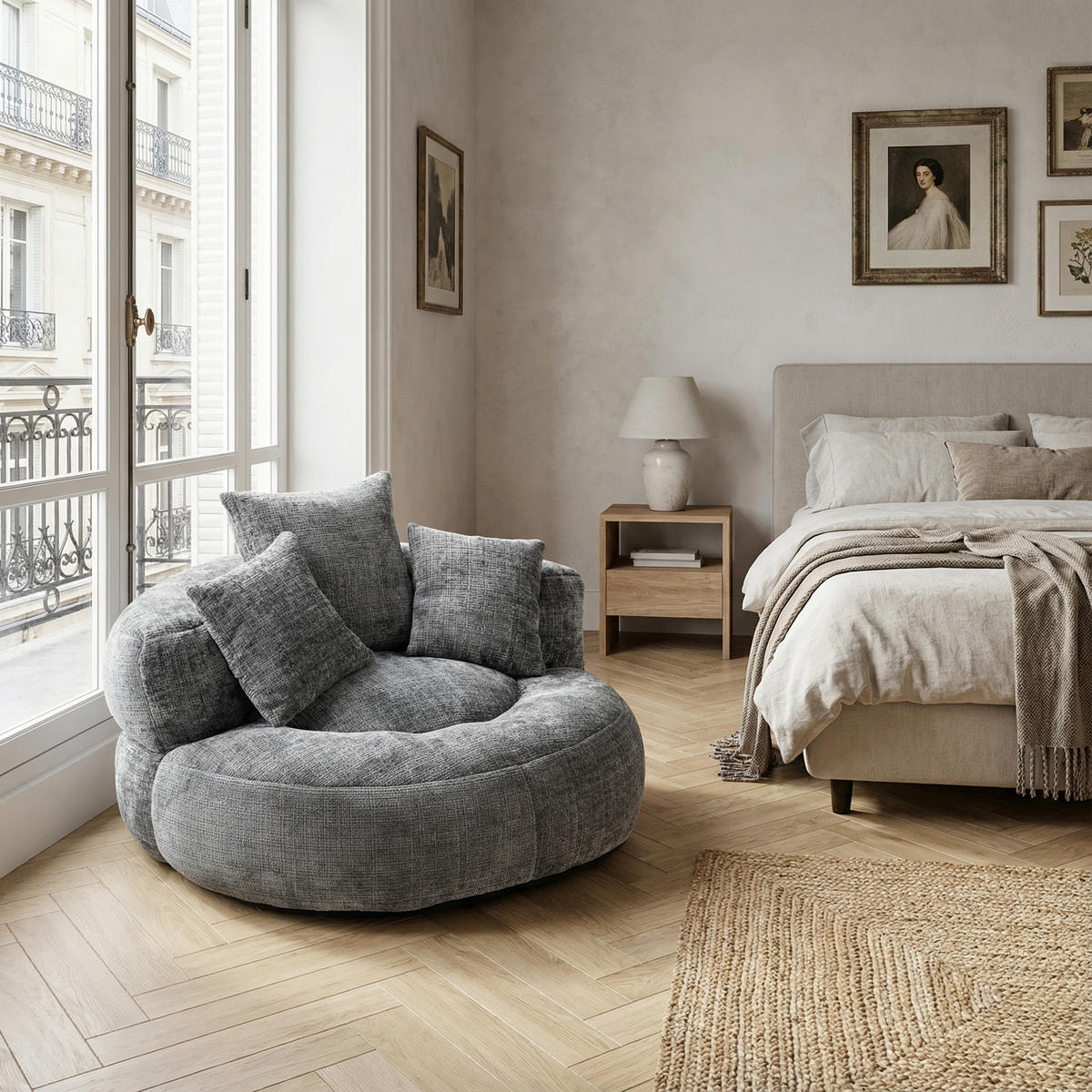 SITZSACK in Chenille mit 3 Kissen - Dunkelgrau, Textil (108/52/108cm) - Urban Meuble