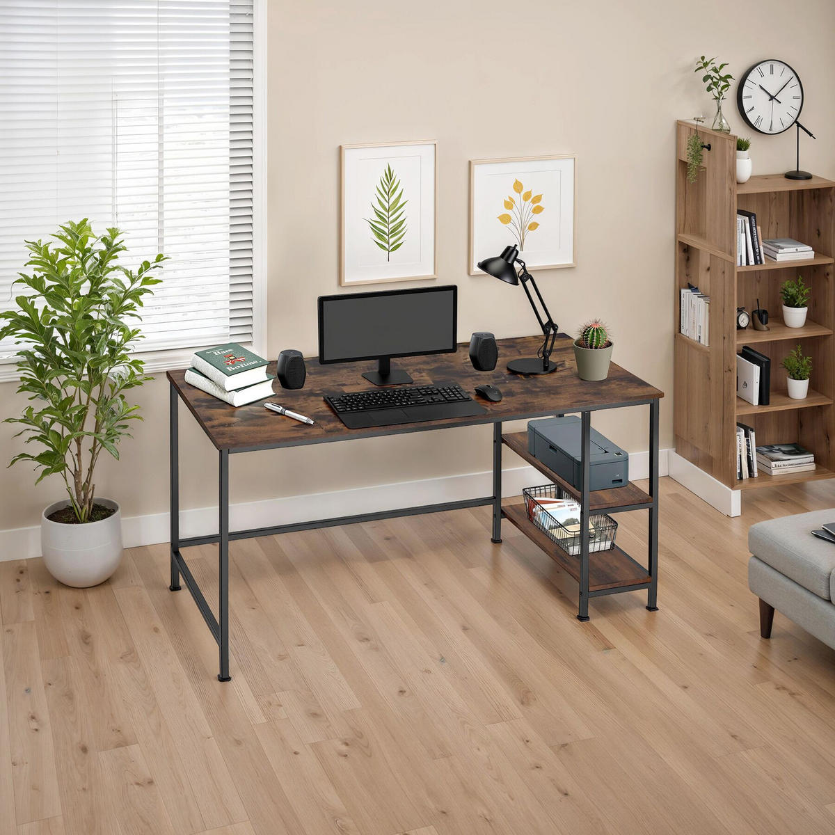 COMPUTERTISCH Canton,120 x 60 x 75,5 cm,Industrial Holz dunkel, rustikal - Rostfarben, Holzwerkstoff (120/60/75.5cm) - tectake