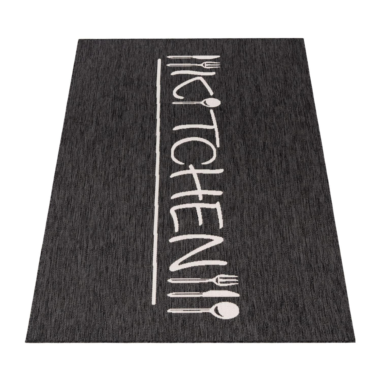 FLACHWEBTEPPICH, mit Schriftzug, aus Polypropylen, Anthrazit, 60 x 100 cm - Anthrazit, Textil (60/100cm) - KADIMA DESIGN