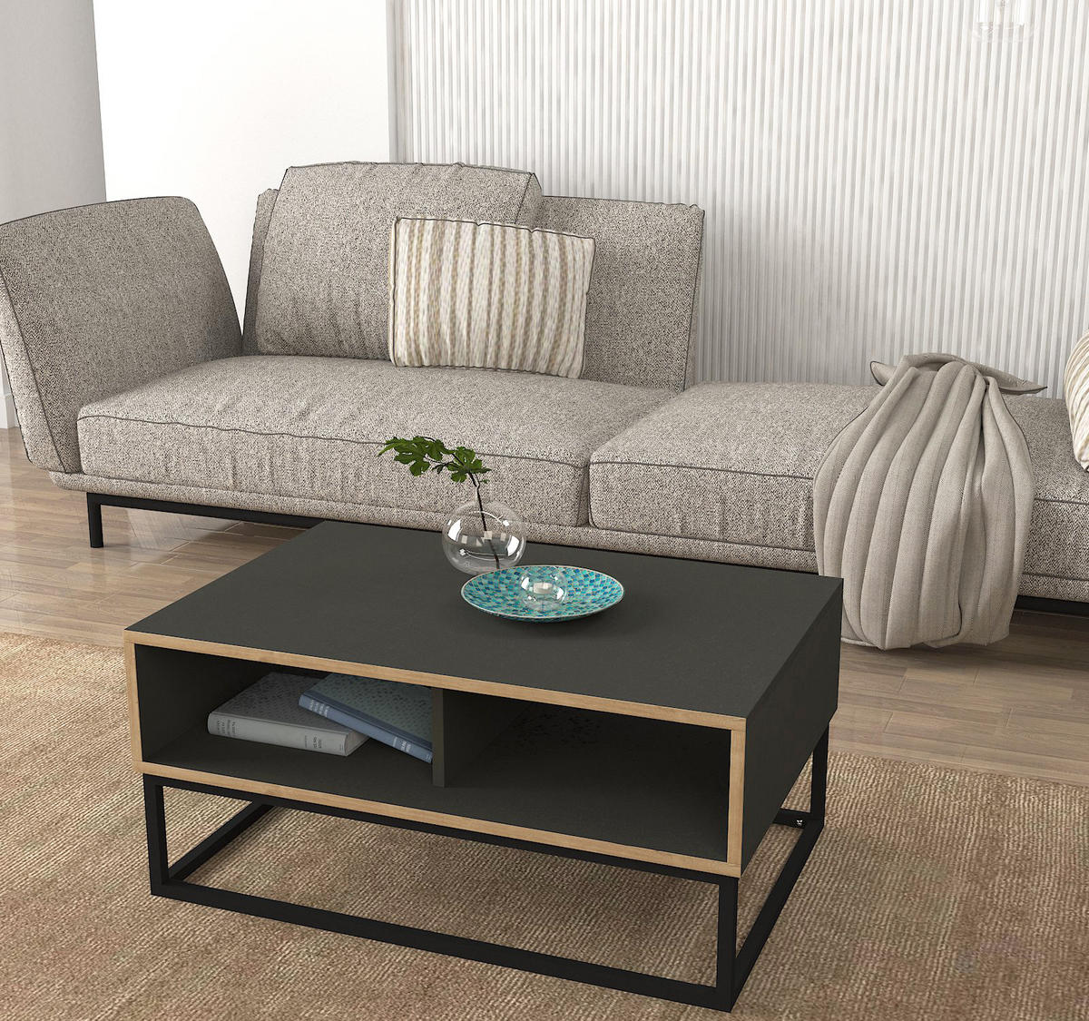 COUCHTISCH Dolores mit Metallfüßen Anthrazit Safir - Anthrazit/Beige, Holzwerkstoff/Metall (60/90/41.6cm) - moebel17