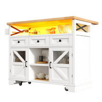 KÜCHENINSEL in Weiß Küchenwagen mit App LED, Klapptisch, 3 Schubladen und 2 Türen, als Sideboard und Servierwagen, B120/T71/H98cm - Weiß, Holzwerkstoff/Metall (120/98/43cm) - STILVORA