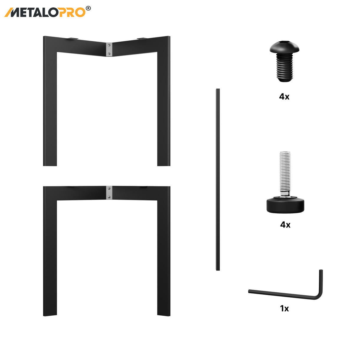 TISCHBEINE Barax Metall Schwarz 190/70/72 cm - Schwarz, Metall (70/72/190cm) - Metalo Pro