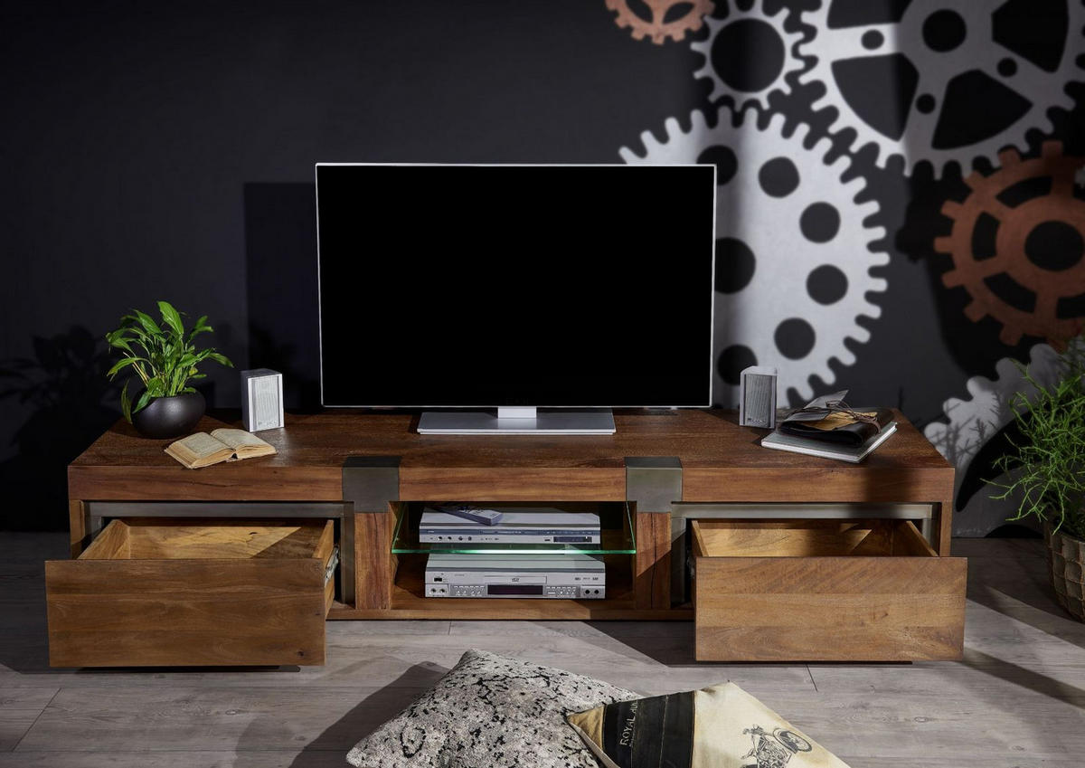 TV-BOARD Mango 205x48x39 braun lackiert Amsterdam #02 - Braun, Holz (205/39/48cm) - Massivmoebel24