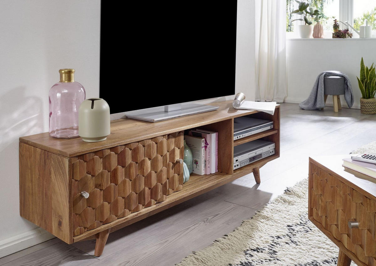 TV-BOARD Akazie 145x35x45 natur lackiert MOSAYK #101 - Naturfarben, Holz (145/45/35cm) - Massivmoebel24
