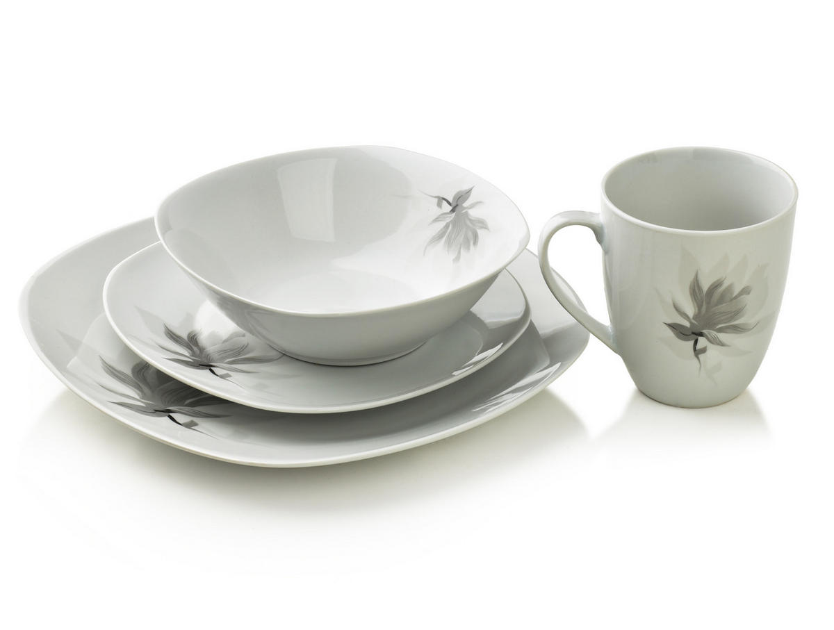 GESCHIRR-SET Lea 16-tlg Grau 30/30/40cm Porzellan - Grau, Keramik (30/40/30cm) - Mondex