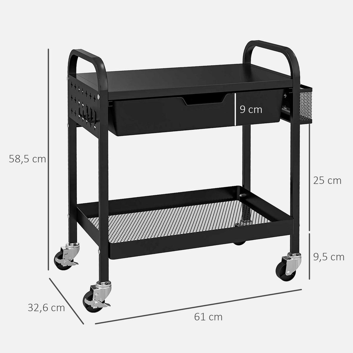 SERVIERWAGEN, Rollwagen, Stahl, Schwarz - Schwarz, Kunststoff (32.6/58.5/61cm) - HOMCOM