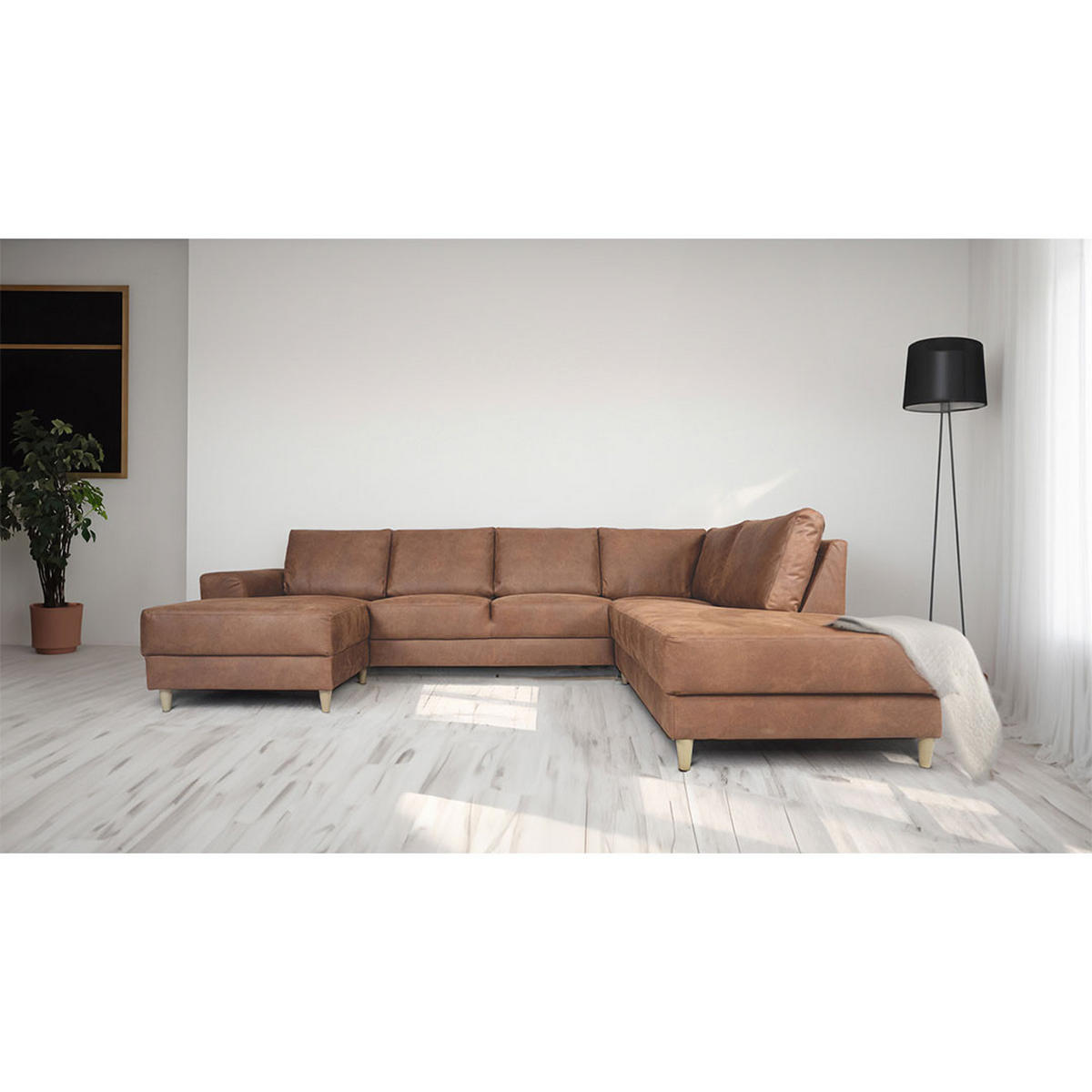 WOHNLANDSCHAFT Leder cognacfarben - Cognac, Leder (288/82/225cm) - ebuy24