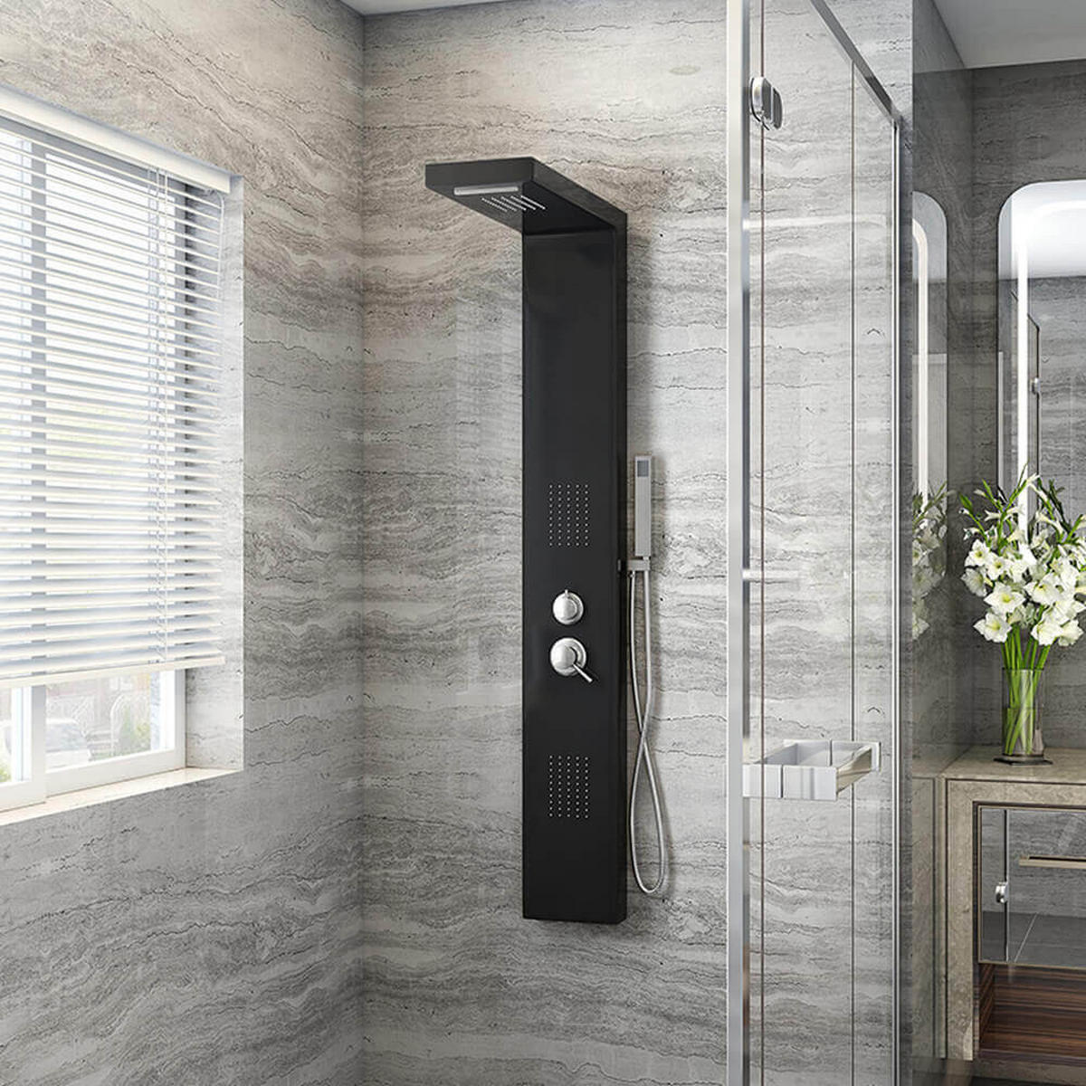 DUSCHPANEEL mit Regendusche CASCATA – Schwarz - Schwarz, Metall (20/142/50.5cm) - Home Deluxe